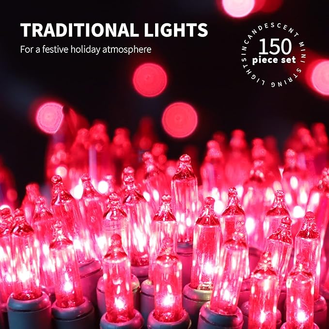 150LIGHTS PINK Extra-Bright With End Connectors Christmas Decorative Lights 9.72m UL Certified Mini String Light Set Waterproof for Home Garden Holiday Christmas Tree Party Patio Decor Wedding