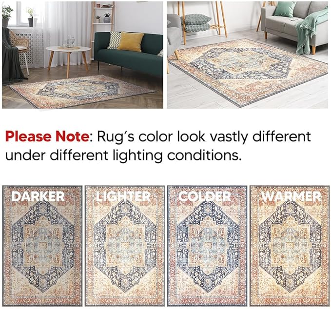 Keen Home Design 3x5 Rug - Machine Washable Entry Rug with Non-Slip Backing, Ideal for Enteryway, Kitchen, Bathroom, Laundry Room - Vintage, Easy Clean, Durable, Low Pile Rug - (3' x 5')