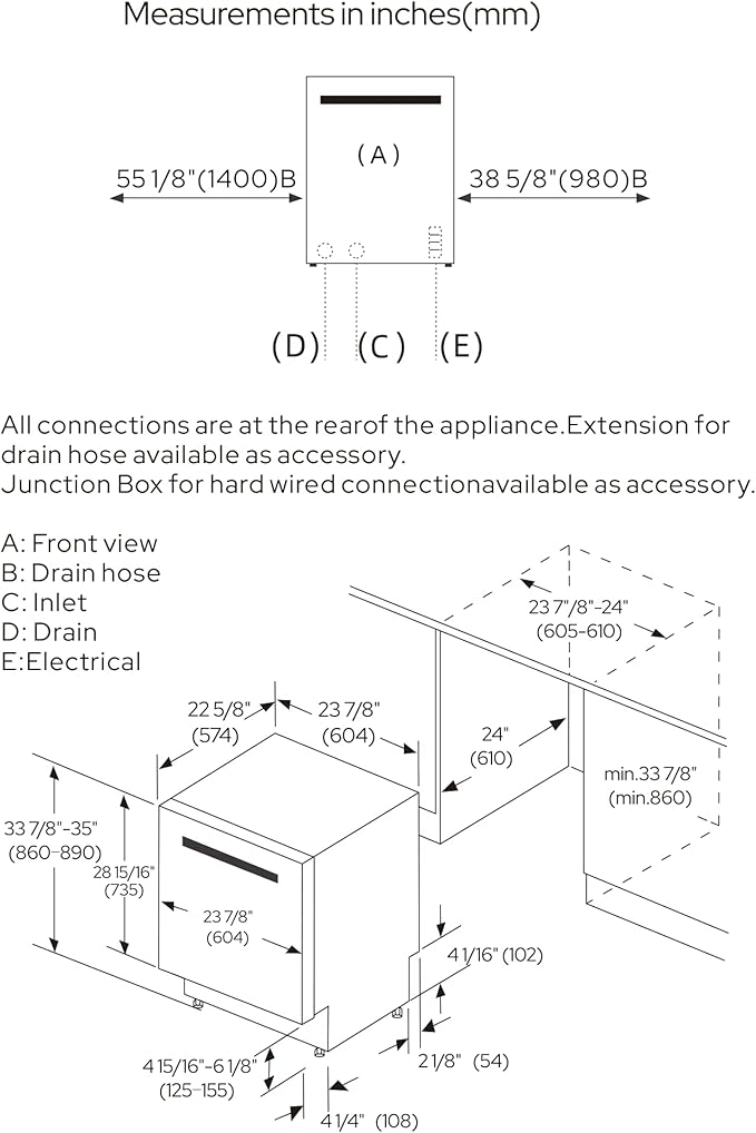 Empava 24 Inch Built-in Dishwasher, Stainless Steel Tub, 15 Place Settings 8 Wash Cycles, 3 Racks, Dual-Dry System, Top Control, 45 dB Ultra Quiet, Energy Star & UL Certified