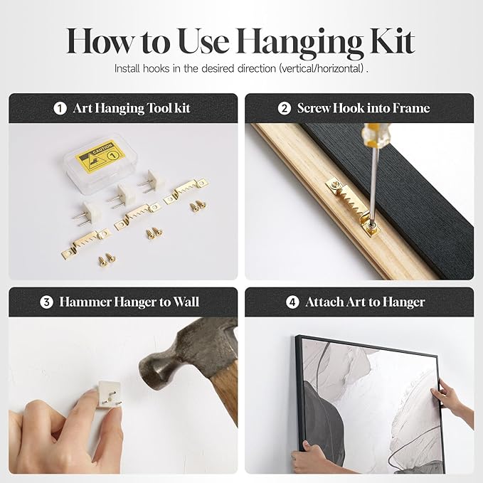 Framed Black Abstract Wall Art, Modern Canvas Prints Paintings Artwork for Walls, Square Minimalist All Black Pictures for Living Room, Hallway, Fireplace, Bedroom, Office, Bathroom Wall Decor