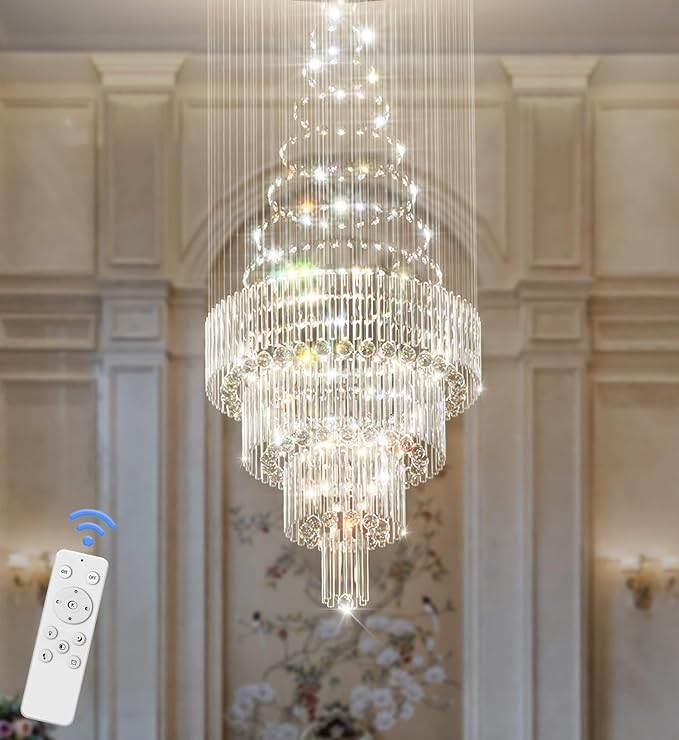 Flashing God D32 x H79'' Modern Crystal Chandelier for High Ceiling Large Foyer Chandeliers Large Raindrop Chandelier for Foyer Living Room Entryway Staircase Villa