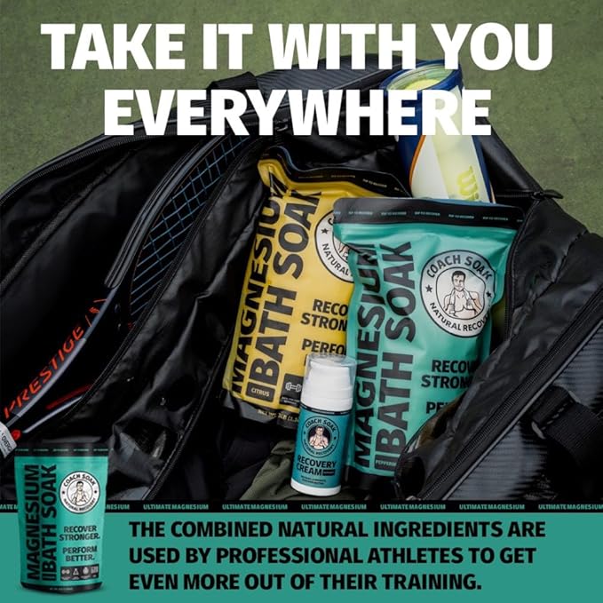 Coach Soak Recovery Bath Soak - Alternative to Epsom Salt Bath Soak - Fast-Absorbing Pure Magnesium Flakes with 21 Minerals, Bath Salts & Essential Oils - 3 lb (1 Pack) - Cooling Peppermint