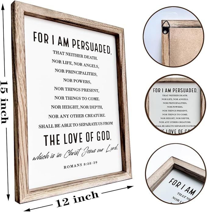 Christian Wooden Wall Sign, Decorative Signs for Home Decor, Religious Artwork, Bible Verse Decoration, Framed Wall Plaque Sign 15 * 11.5 inches, For I am Persuade