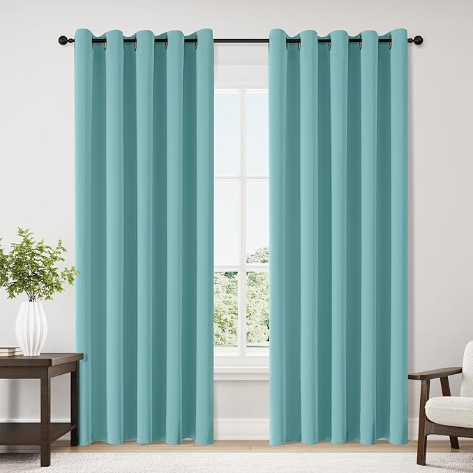 ChrisDowa Blackout Curtains 70 inches Wide for Bedroom - 2 Panels Set Extra Wide Grommet Thermal Insulated Room Darkening Curtains for Living Room (Aqua, 70 x 84 Inch)