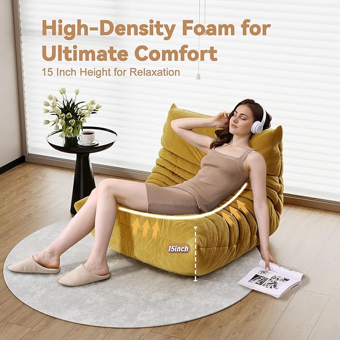 Bean Bag Chairs for Adults, Bean Bag Sofa - Adult Size with Soft Waterproof Fabric for Living Room, Apartments, Reading Corner, Gaming, and Movie Venue (Yellow)