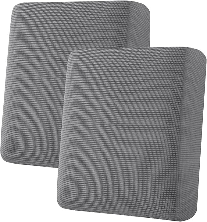 H.VERSAILTEX Super Stretch Individual Seat Cushion Covers Sofa Couch Slipcover Sets Thick Jacquard Textured Twill Fabric (2 Piece Medium Covers, Grey)