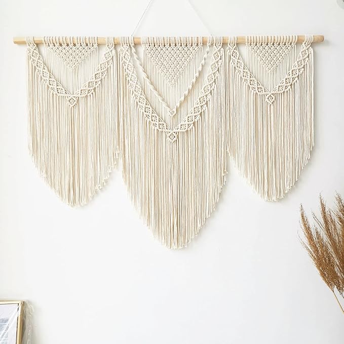 large macrame wall hanging - Boho Tapestry Macrame Wall Decor Art- Chic Bohemian Handmade Woven Tapestry Home Decoration for Bedroom Living Room Apartment Wedding Party - 43"x32" (Beige-Triangle)