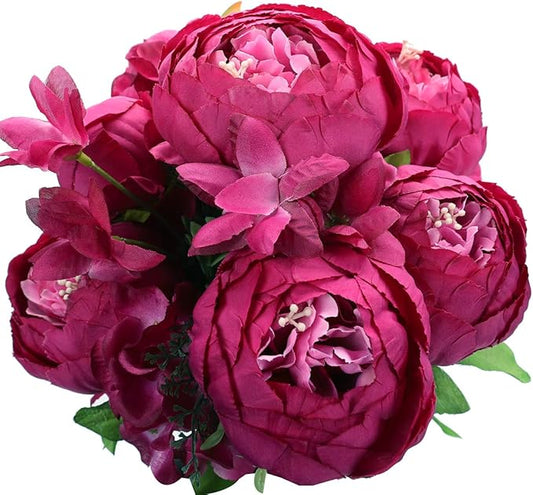 Duovlo Springs Flowers Artificial Silk Peony Bouquets Wedding Home Decoration,Pack of 1 (Spring Hot Pink)