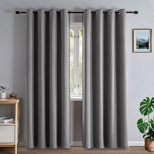 Blackout Curtains 84 Inch Length for Bedroom, Thermal Insulated Blackout Curtains 2 Panels Set, Solid Grommet Privacy Room Darkening Drapes for Living Room Windows(W52 x L84, Light Grey)