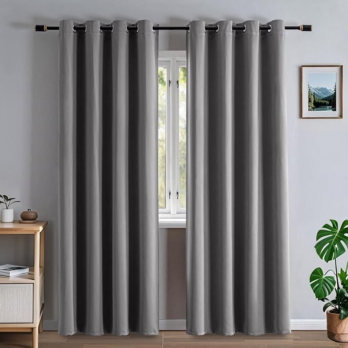 Blackout Curtains 108 Inches Long for Bedroom, Thermal Insulated Blackout Curtains 2 Panels Set, Solid Grommet Privacy Room Darkening Drapes for Living Room Windows(W52 x L108, Light Grey)