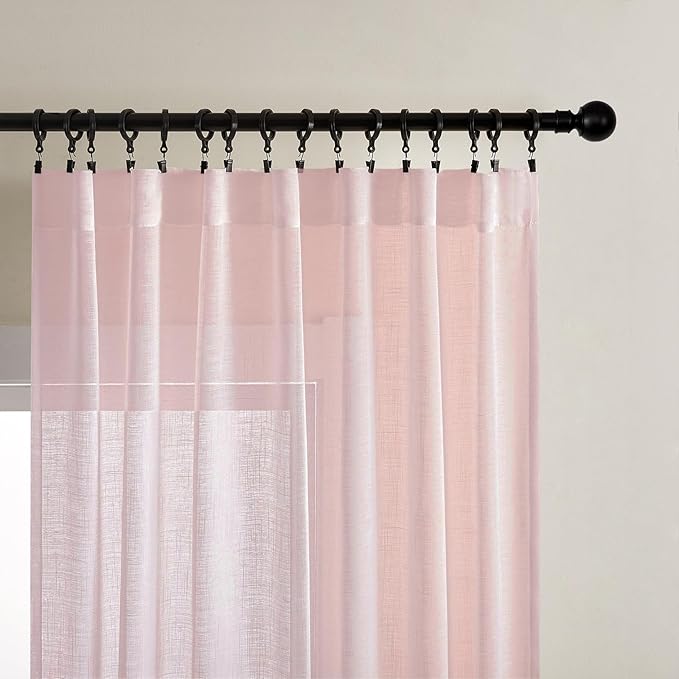 Joydeco Sheer Curtains for Living Room, Beige Curtains 90 Inches Long 2 Panels Set, Window Curtains Privacy Assured with Light Filtering(W52 x L90 Inch,Tapioca)