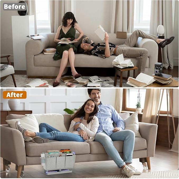 Bedside Caddy, Bed Organizer with 11 Pockets and Power Strip Holder,Versatile Bedside Storage Caddy for Home,Dorm,Bunk,Hospital,Crib Bed (Grey)