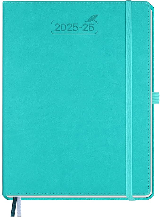 BEZEND Planner 2025-2026 Weekly and Monthly, 8.5" x 11" Academic Calendar (Jul 25-Dec 26) Vertical Daily Appointment with Hourly Timeslot & Monthly Tab, PU Leather Hardcover - Turquoise