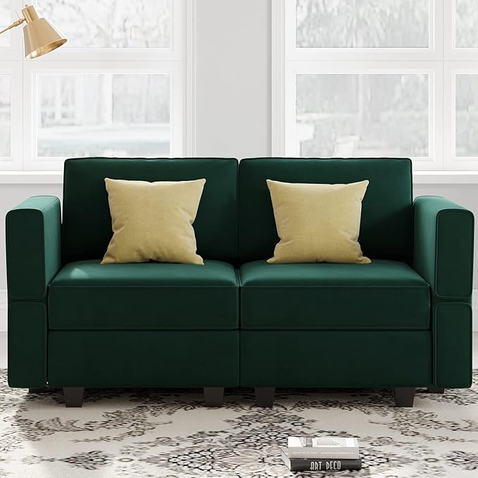 Belffin Modular Loveseat Sofa Couch with Storage Seats Velvet 2 Seater Love Seats for Small Spaces Green