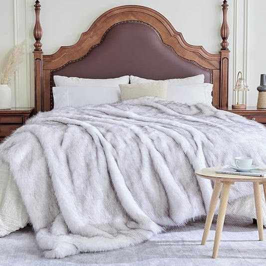 Fluffy Faux Fur Throw Blanket – Super Soft Warm Thick Plush Blanket for Bed, Couch & Office, Cozy Fuzzy Throw with Flannel Backing,50"x60", White