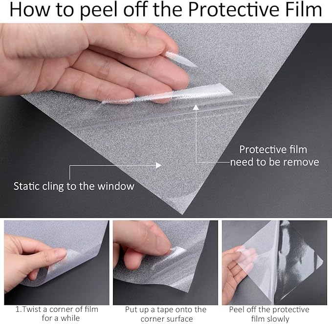 HIDBEA Frosted Window Privacy Film Non-Adhesive, Reusable Window Glass Films Heat Control Self Static Cling Removable Window Stickers for Home Office Living Room (Frosted, 55.1 Inch x 16.4 Feet)