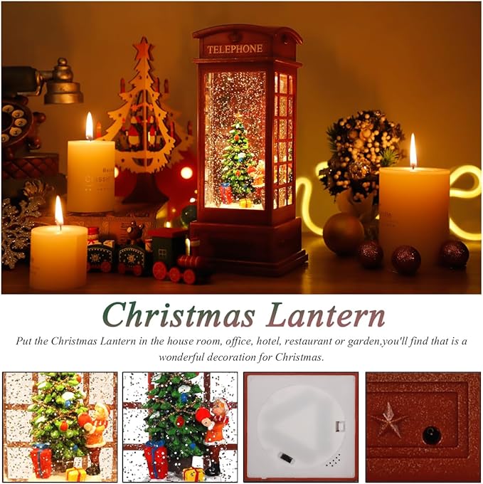 House & Garden Decoration,Christmas Lantern with 8 Pieces of Music,Sparkling Crystal Keep Circling Around The Snowman Families Music Box as a (Christmas Child)