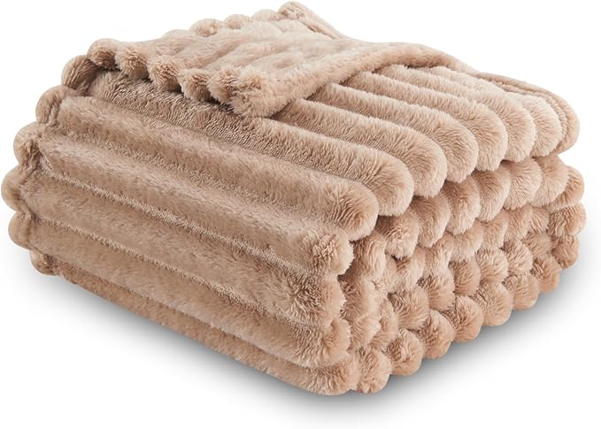 NEWCOSPLAY Super Soft Throw Blanket Taupe Premium Silky Flannel Fleece 3D Ribbed Jacquard Lightweight Bed Blanket All Season Use (Taupe Ribbed, Throw(40"x50"))