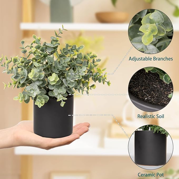 3 Pack Small Fake Plants for Shelf Decor Accents with Ceramic Pot Artificial Potted Plants for Rustic Farmhouse Decor Faux Plants Indoor Fake Potted Plants Artificial for Home Office Bookshelf Decor