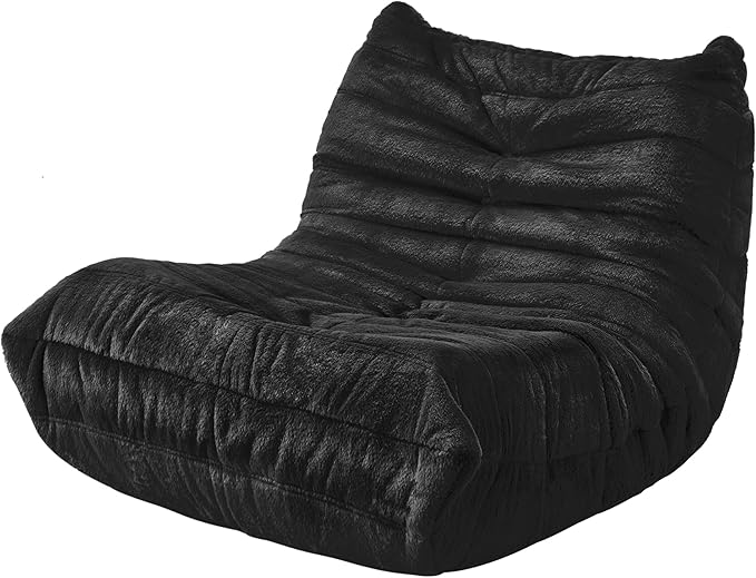 Bean Bag Chairs for Adults Giant Bean Bag Chair Memory Foam BeanBag Chair Big Bean Bag Sofa with Filler Faux Fur Fireside Beanbags Lazy Sofa for Living Room Bedroom Dorm Office (Black Plush)