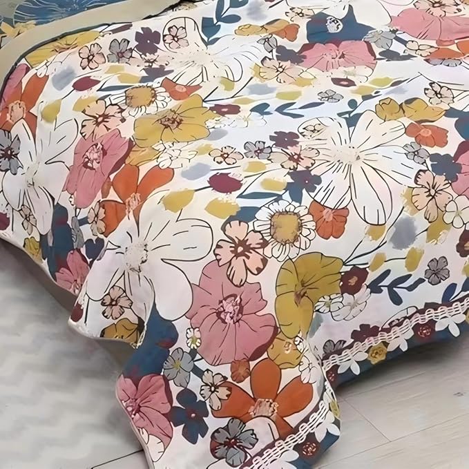 Boho Muslin Blanket for Adults 4-Layer Gauze Twin Size Soft Cozy 100% Cotton Summer Cooling Blanket Floral Decor for Sofa Bed Coverlet Both Sides (Colorful Floral, 80 x 90 in)