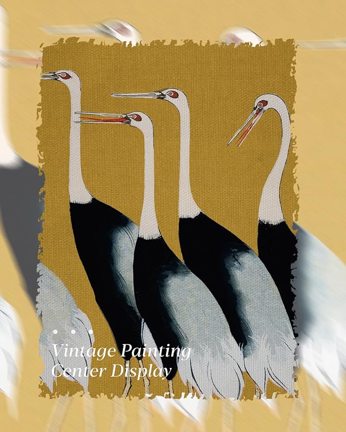 HUARCEY Gold Framed Vintage Wall Art for Living Room, Animals Painting Prints Large Decor for Kitchen, Aesthetic Bedroom Wall Art Decor, Christmas Gifts for Friends or Family (Seven Cranes 24"x36")
