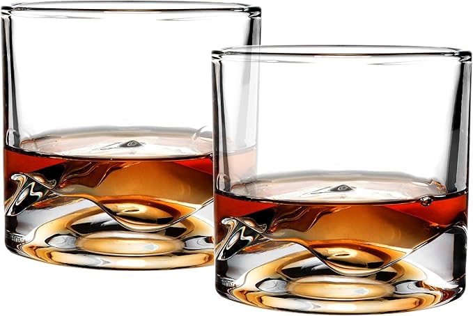 Mont Blanc Heavy Crystal Whiskey Glasses Gift Set of 2, Thick Freezable Bourbon Glass 1lb Each, Premium Whiskey Gifts for Men, Frozen Crystal Chills Cocktails, 10 oz
