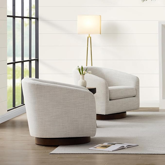 CHITA Swivel Accent Chair, FSC Certified Upholstered Fabric Barrel Chair for Living Room Set of 2, Fully Assembled, Ivory