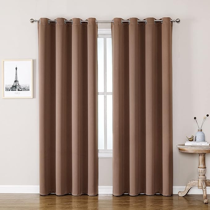 ChrisDowa Grommet Room Darkening Curtains for Bedroom and Living Room - 2 Panels Set Thermal Insulated Blackout Curtains (Cappuccino, 52W x 84L)