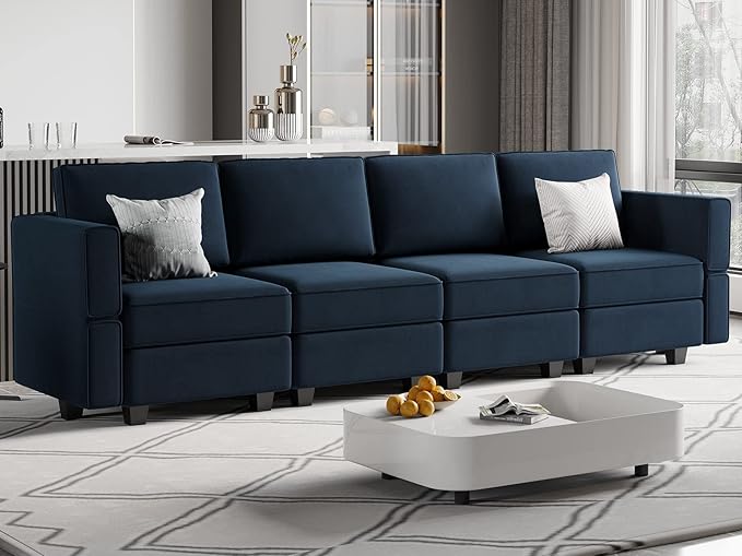 Belffin Modular Sofa Couch with Storage Seats Sectional Sofa Velvet Sofas for Living Room Blue
