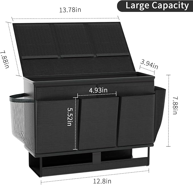 Bedside Caddy, Bed Organizer with 11 Pockets and Power Strip Holder,Versatile Bedside Storage Caddy for Home,Dorm,Bunk,Hospital,Crib Bed (Black)