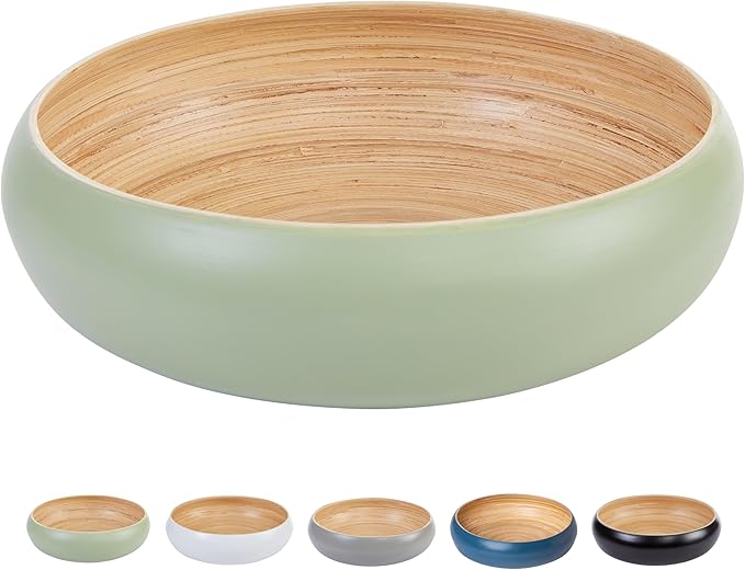Fruit Bowl For Kitchen Counter, Decorative Bowl, Large Serving Bowl Or Fruit Basket For Kitchen Spun Bamboo (Sage)
