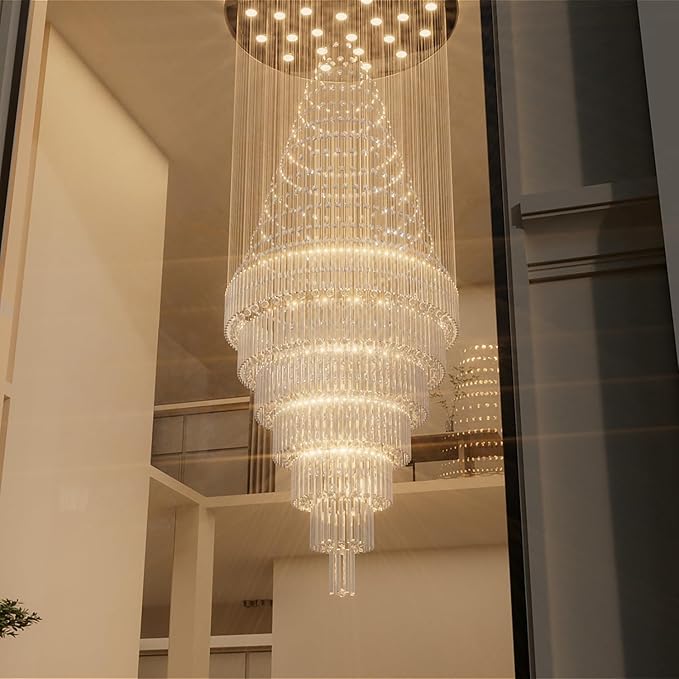 Flashing God D59''X H120'' Extra Large Chandeliers for High Ceilings Crystal Raindrop Chandeliers Large Villa Chandelier Entrance Foyer Ceiling Light LED Dimmable 2700K-6000K