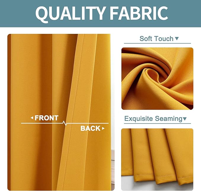 ChrisDowa Grommet Room Darkening Curtains for Bedroom and Living Room - 2 Panels Set Thermal Insulated Blackout Curtains (Mustard Yellow, 42W x 84L)