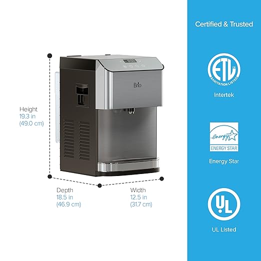 Brio 700 Series Moderna 3-Stage Filter Reduces PFAS & MicroplasticsTouch-Less Countertop Bottle-Less POU Tri-Temperature Digital Water Cooler Dispenser