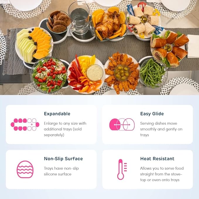 Full Set - Light Gray - The First Patented Lazy Susan Turntable Expandable for Rectangular & Oblong Tables - Kitchen & Dining Tables - Great Gift! Parties & Gatherings.