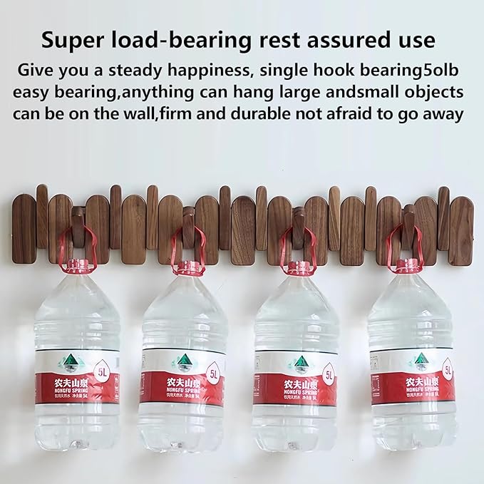 Wall Mounted Piano Key Hanger | Flip Style Hook | Entrance Wall Art Hook, Made of Oak Wood (3 Times Painted, 4 Times Polished) (Arc Walnut, 4Hooks)