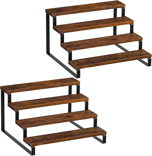 Giikin 4 Tier Spice Rack, Set of 2 Wooden Spice Rack for Countertop, Kitchen Counter Storage Shelves Cupcake Stand Holder Display Stand, Rustic Brown