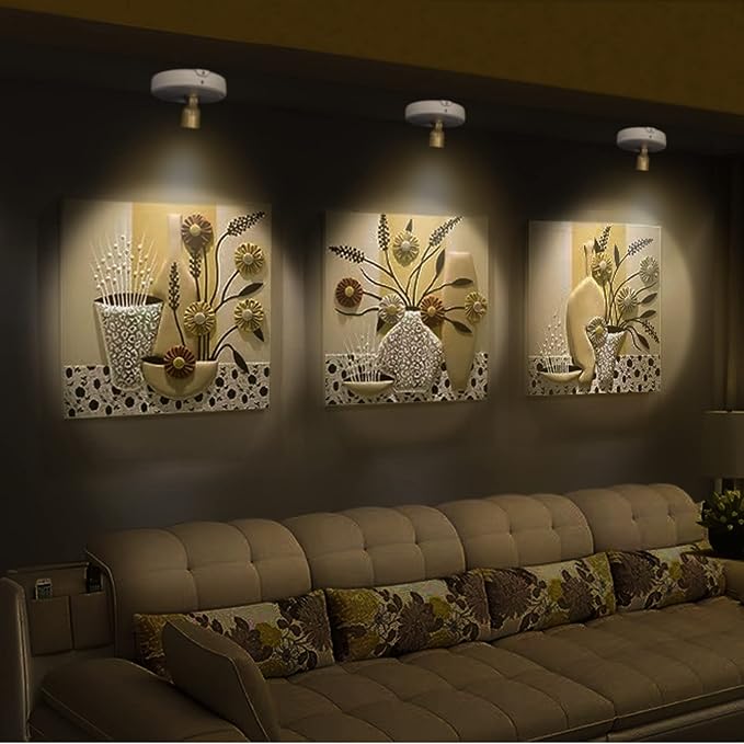 Battery Operated Spotlights, Cordless Picture Light, Dimmable Accent Lighting, Wireless LED Puck Lights, Stick on Lights with Remote for Plant Photo Painting Art Dartboard Portrait