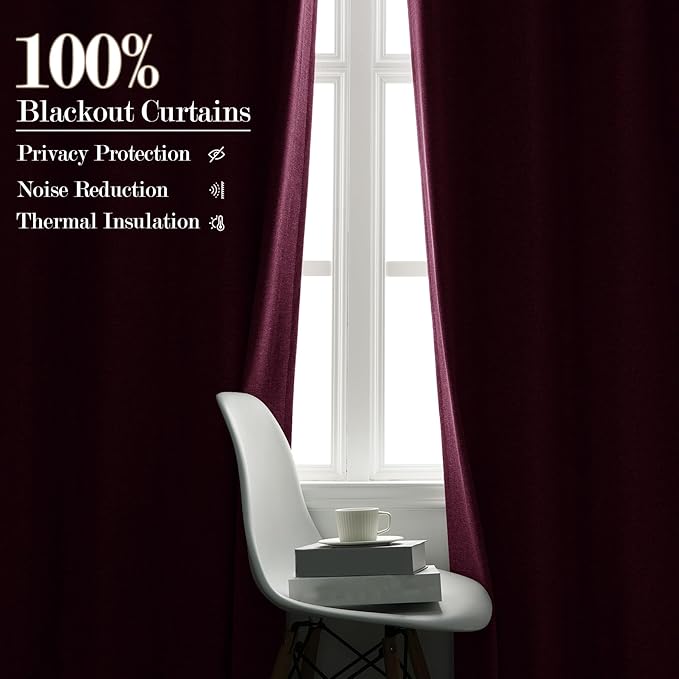 Lilac Pinch Pleat 100% Blackout Drapes Linen Blend, Room Divider, Room Darkening, Energy Saving, Furniture Protecting, Light Blocking Extra Wide Privacy Curtains, 200Wx108L, 1 PC