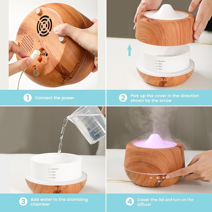 500ml Essential Oil Diffuser with 10 Scented Essential Oils,Wood Grain Ultrasonic Oil Diffuser,Aromatherapy Diffuser with Remote Control,Timer,7 Colors Light,2 Mist Modes for Large Room Office,Yellow