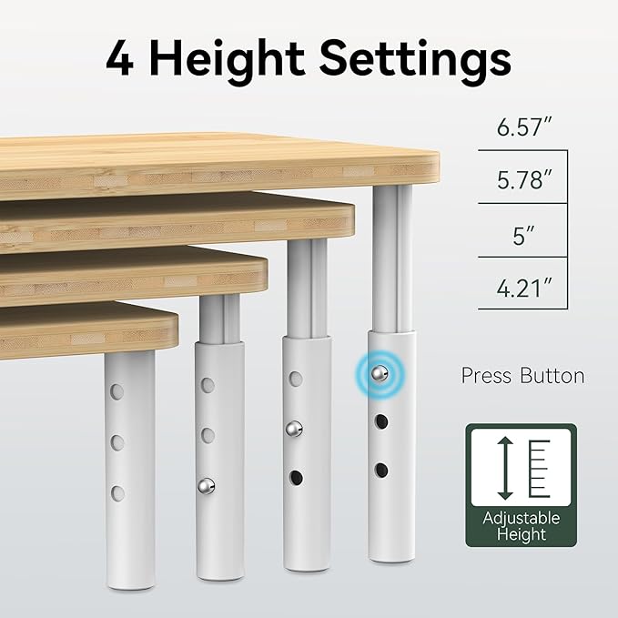 Cabinet Organizer Shelf, Spice Rack Set of 2 Kitchen Pantry Cupboard Shelves, Stackable, Height Adjustable, Natural Bamboo (11.7" W)