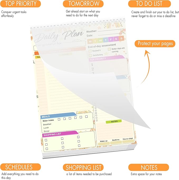 Daily planner notepad - Undated Daily Planner 52 Sheets 8.5" X 11" Daily for To-Do Lists, Habit Tracking, Academic Scheduling, and Productivity Goals - Perfect for Work, Home, and Office Organization| Rainbows