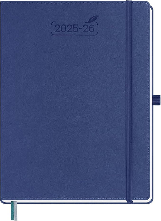 BEZEND Planner 2025-2026 Weekly and Monthly, 8.5" x 11" Academic Calendar (Jul 25-Dec 26) Vertical Daily Appointment with Hourly Timeslot & Monthly Tab, PU Leather Hardcover - Blueberry