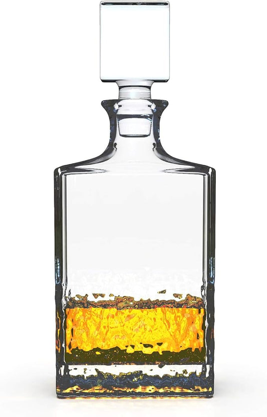 Glass Decanter with Airtight Geometric Stopper - Whiskey Decanter for Wine, Bourbon, Brandy, Liquor, Juice, Water, Mouthwash. Italian Lead-Free Glass (700ml/Crushed Ice)