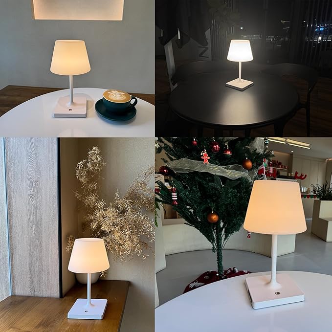 Cordless Table lamp, Outdoor Battery Operated Rechargeable Desk lamp,Waterproof Shower Lamp,4000mAh LED 3 Colors Small Wireless lamp for Kitchen Counter -White