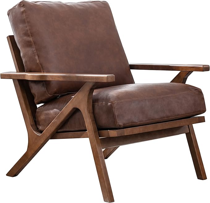 chairus Leather Accent Chair Mid Century Modern Armchair Compfy Upholstered Lounge Arm Chair for Living Room Fireplace/Bedroom/Reception/Dorms, PU Brown