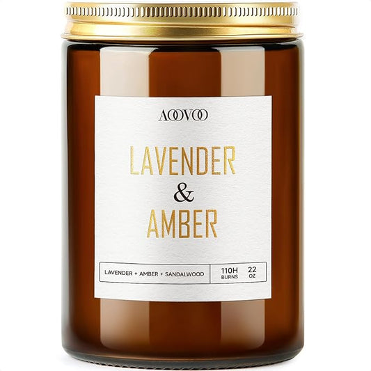 AOOVOO Lavender Amber Candles - 22 oz Scented Candles, Aromatherapy Candle, Soy Candle for Home Scented