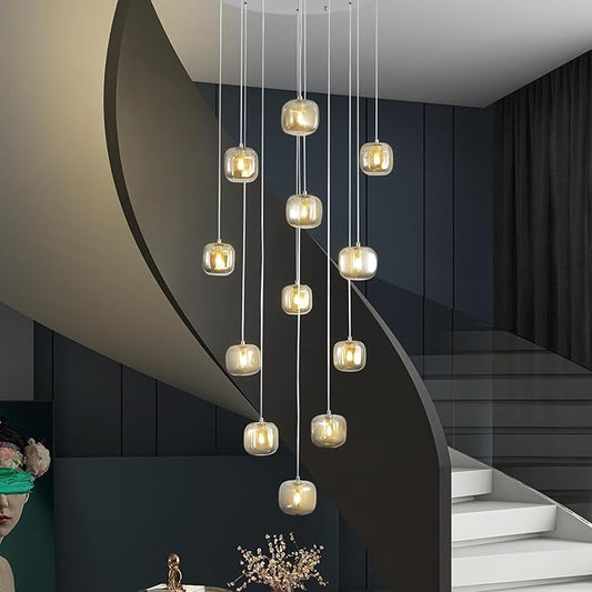 Flush Mount Chandelier,Crystal Pendant Light with 12 G9 LED Bulbs,Chandelier Hanging Flush Mount Lighting Fixtures for Spiral Staircase,Foyer,Entryway,Living Room(12 Lights,3000K)