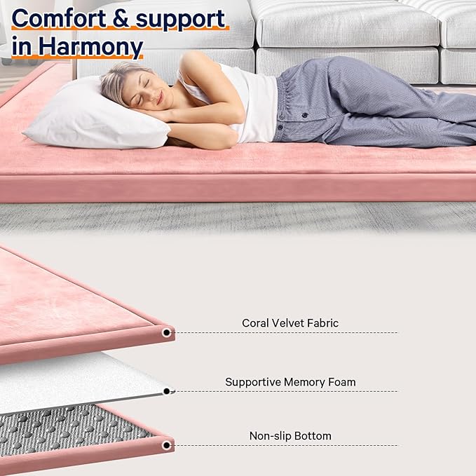 Baby Play Mat for Floor Tummy Time Mat Nursery Rug Muscle Area Rug Playroom Tatami 79"x118" Memory Foam 1.3" Thick Crawling For Babies,Toddlers, Infants, Kids,Floor(Pink)